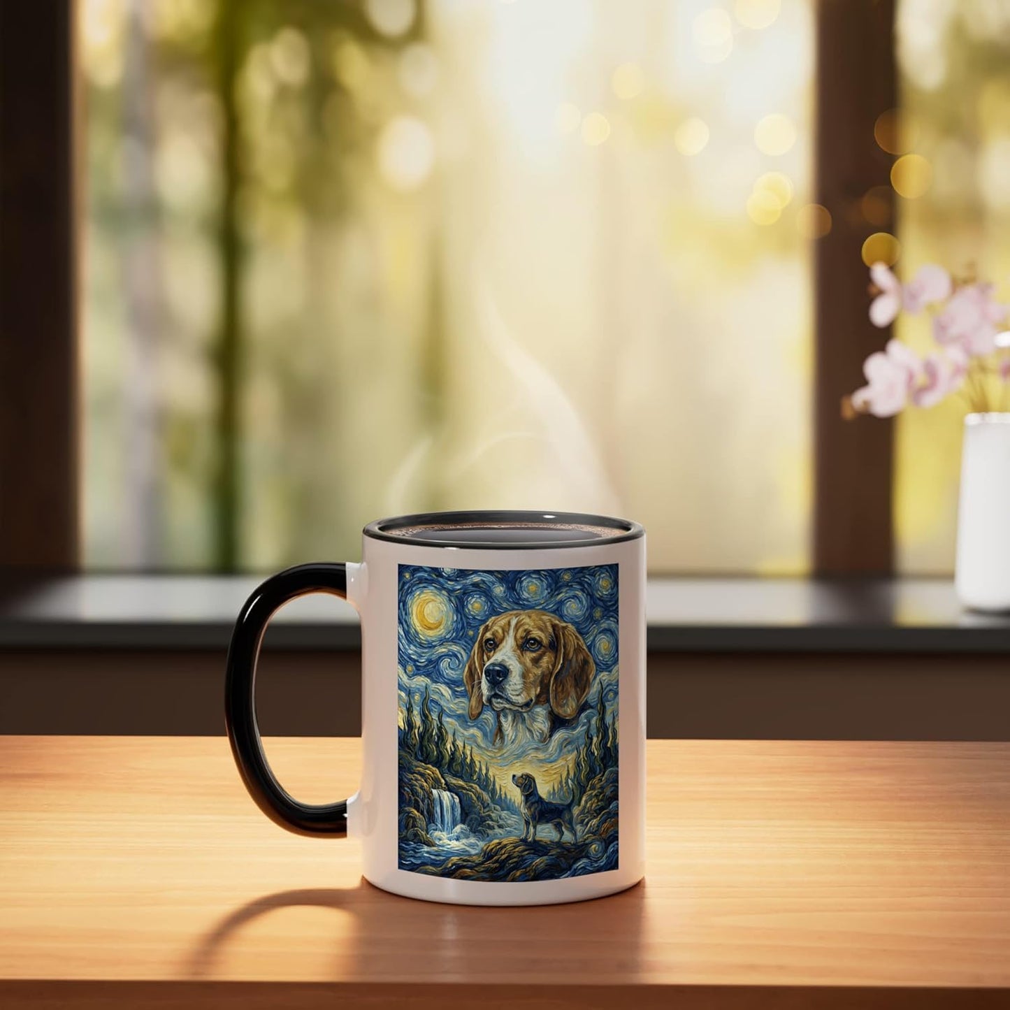 Taza Cerámica Perro Luna Estrellas Estilo Van Gogh Negro/Blanco