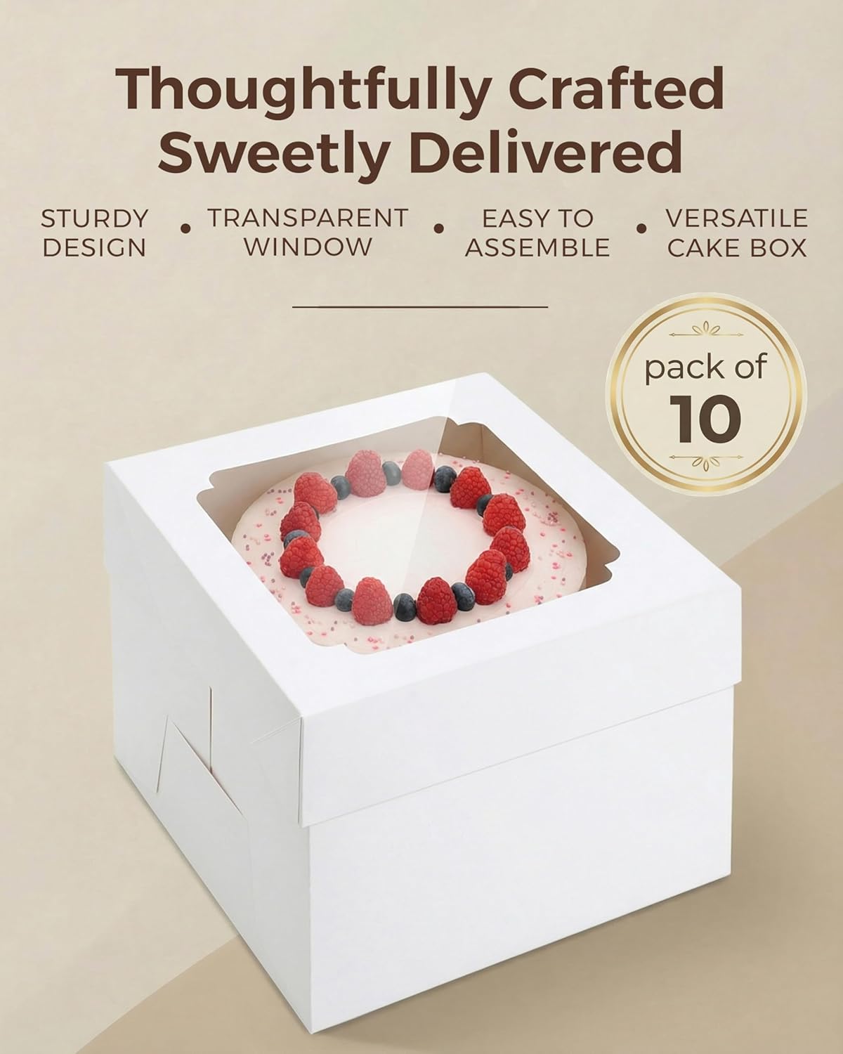 10 Cajas Pasteles 8x8pulg Con Ventana Blanca