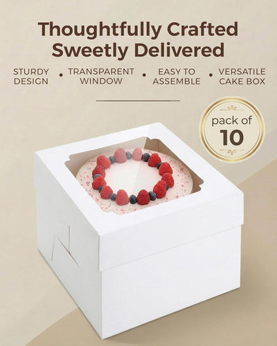 10 Cajas Pasteles 8x8pulg Con Ventana Blanca