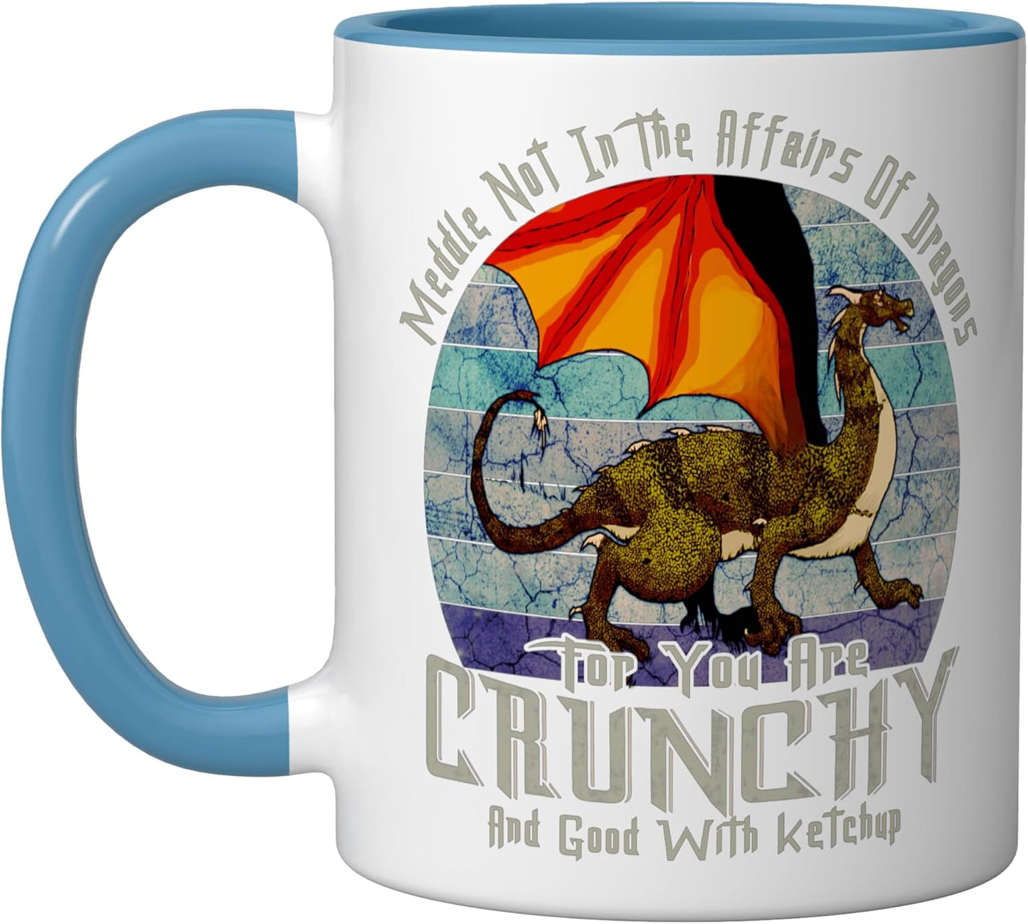 Taza cerámica humorística de dragones azul/blanco