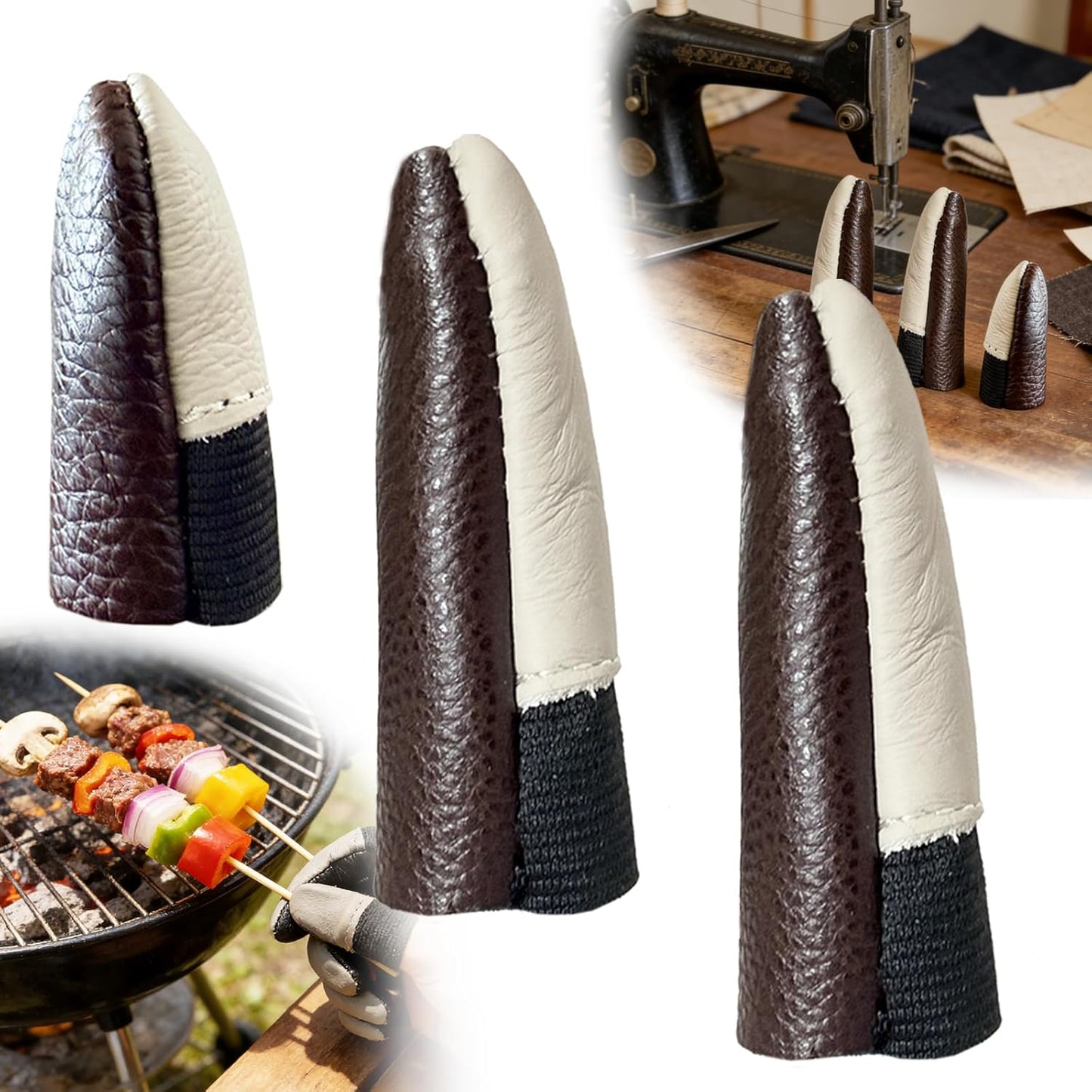 Set 3 protectores dedos tallado madera costura barbacoa