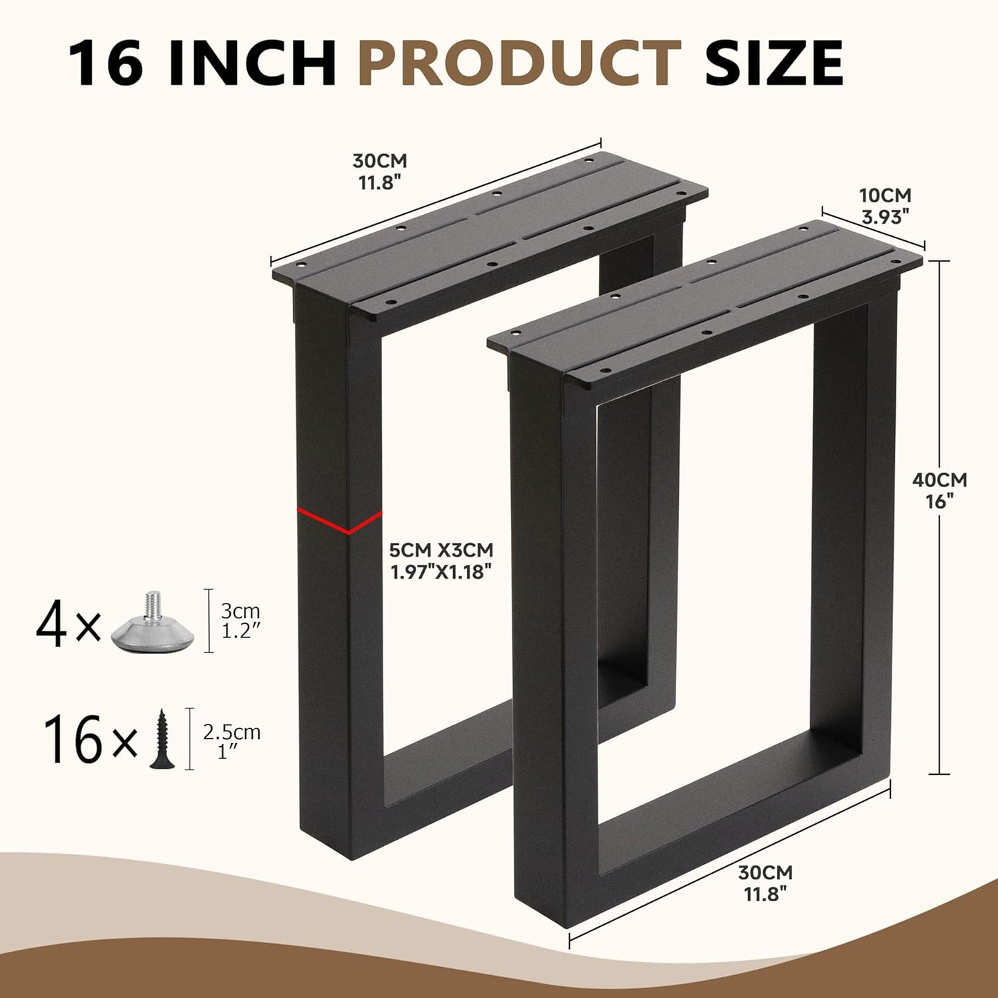 Patas mesa metal 16pulg para escritorio juego 2 negras