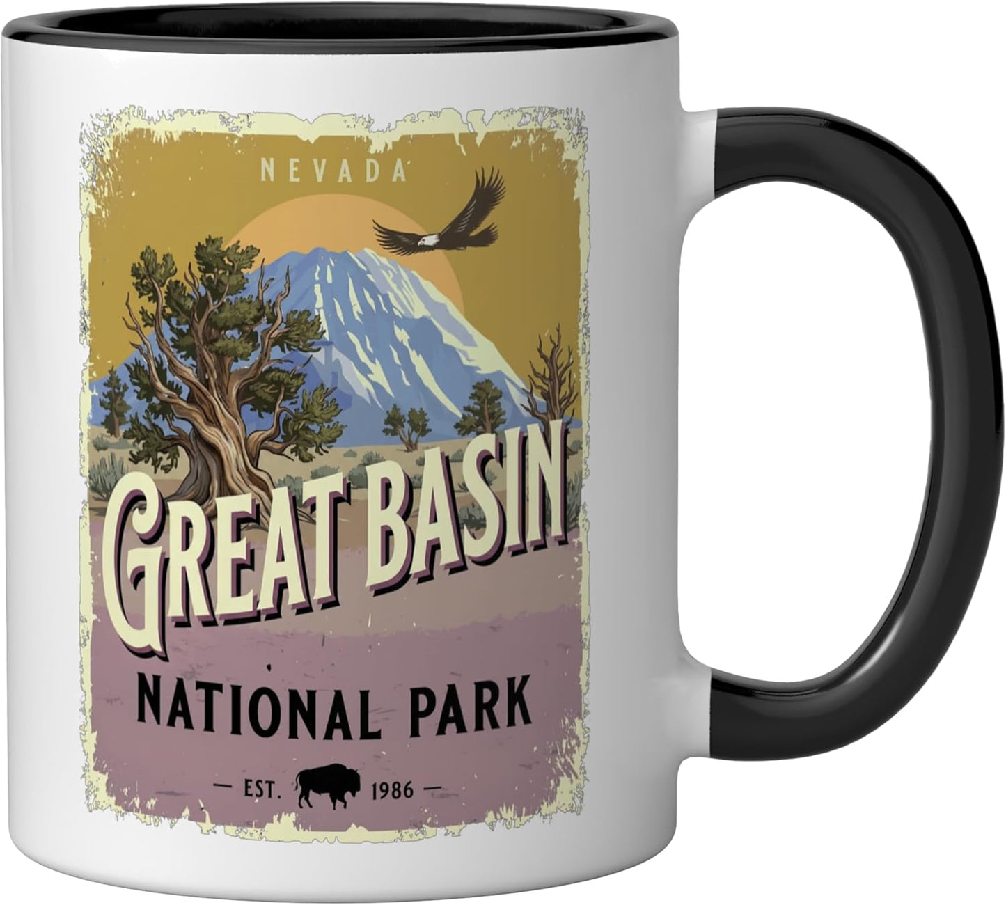Taza cerámica estilo póster retro Great Basin National Park Nevada negro/blanco