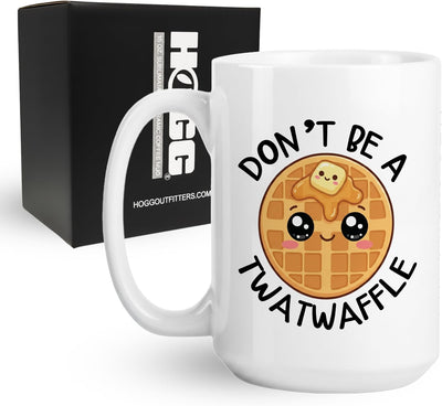 Taza de café sarcástica Hogg TwatWaffle 15 oz con texto Don't Be A Twatwaffle