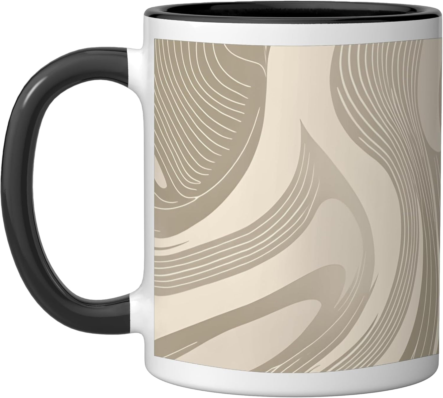 Taza Cerámica Abstracta Ondas Negra/Blanca