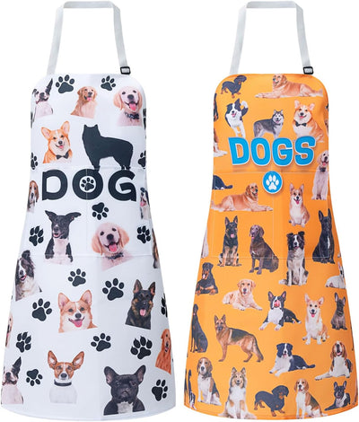 Paquete de 2 delantales impermeables para aseo de perros con bolsillos amarillo blanco