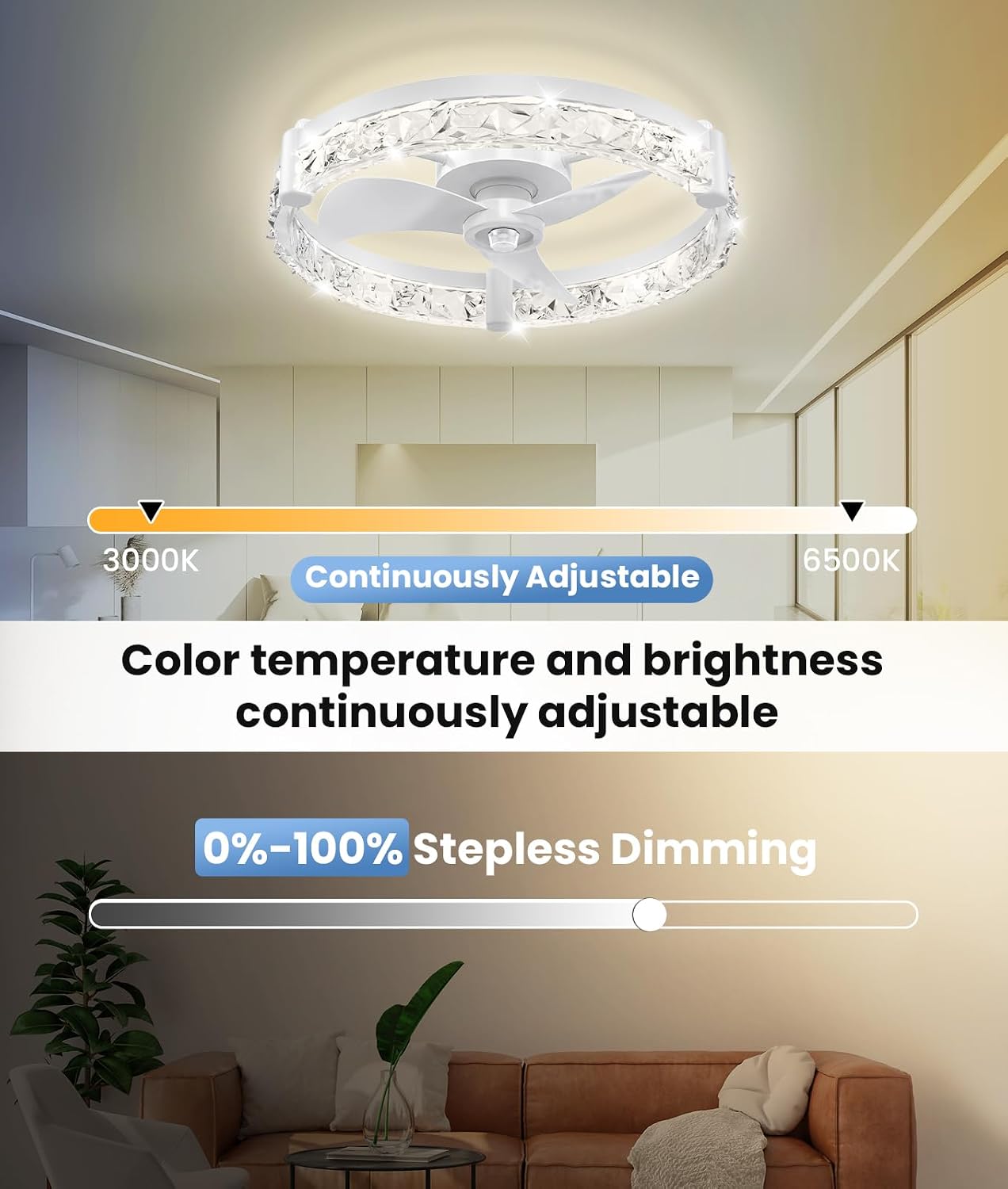 Ventilador techo LED 20pulg control remoto 6 velocidades