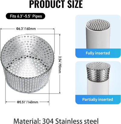 Protector canalón acero inox para tubos 5.5-6.3pulg colador drenaje