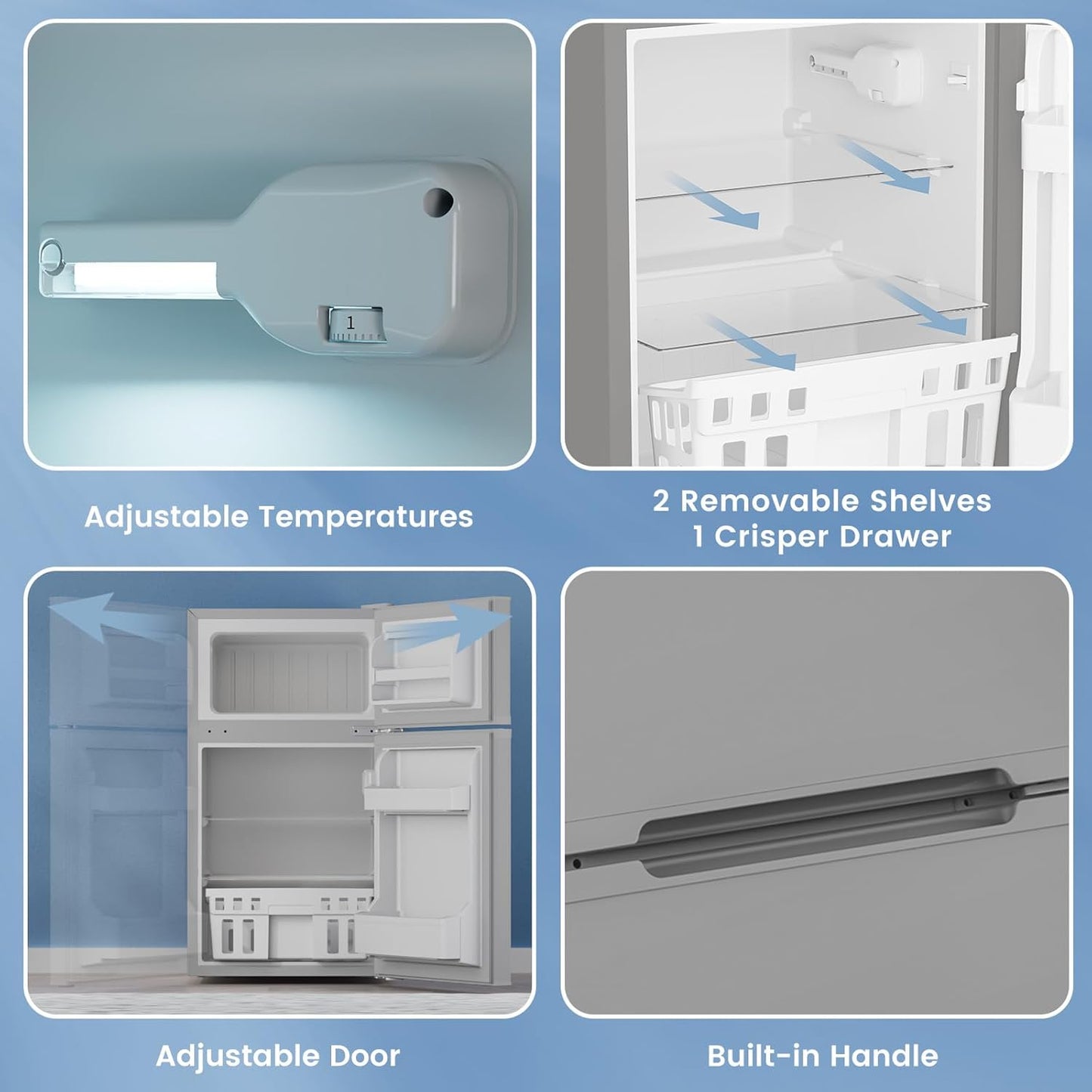Mini refrigerador con congelador 3.2 pies cúbicos 2 puertas