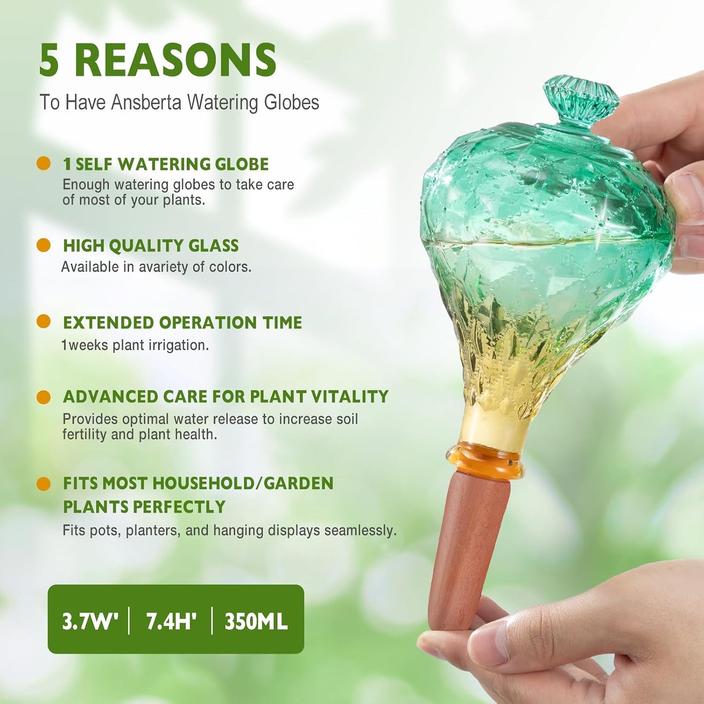 Globos riego 12oz vidrio verde con estacas terracota