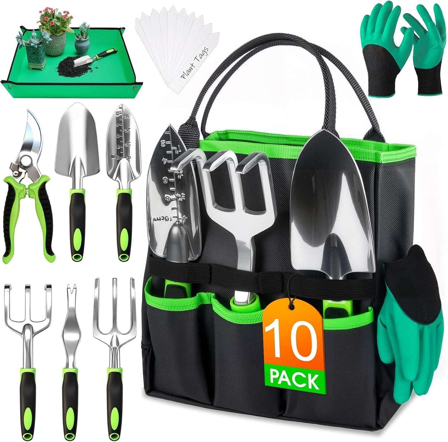 Set 10 Pzas Herramientas Jardín Resistentes Bolsa