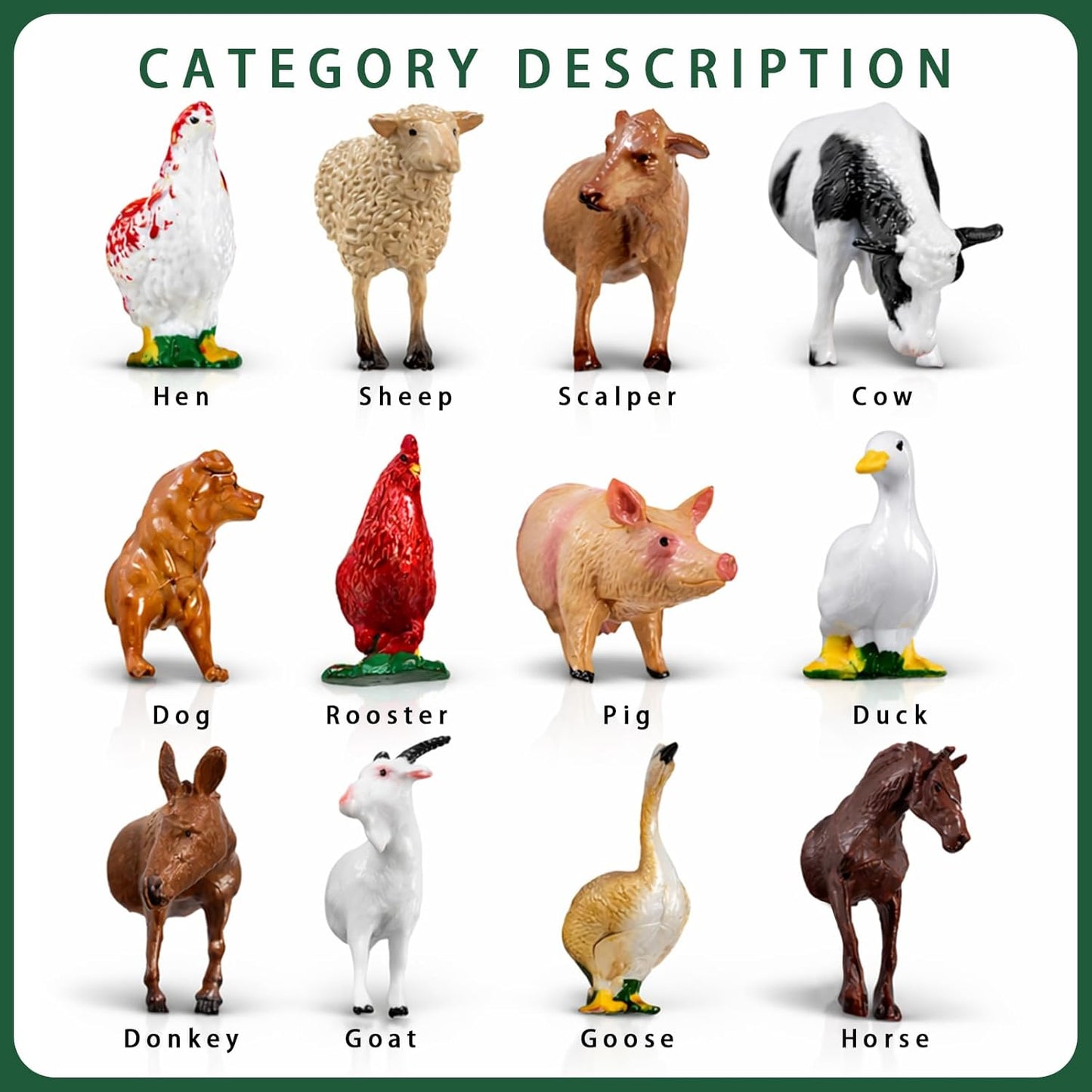Paquete de 12 imanes 3D de animales de granja para nevera y decoración