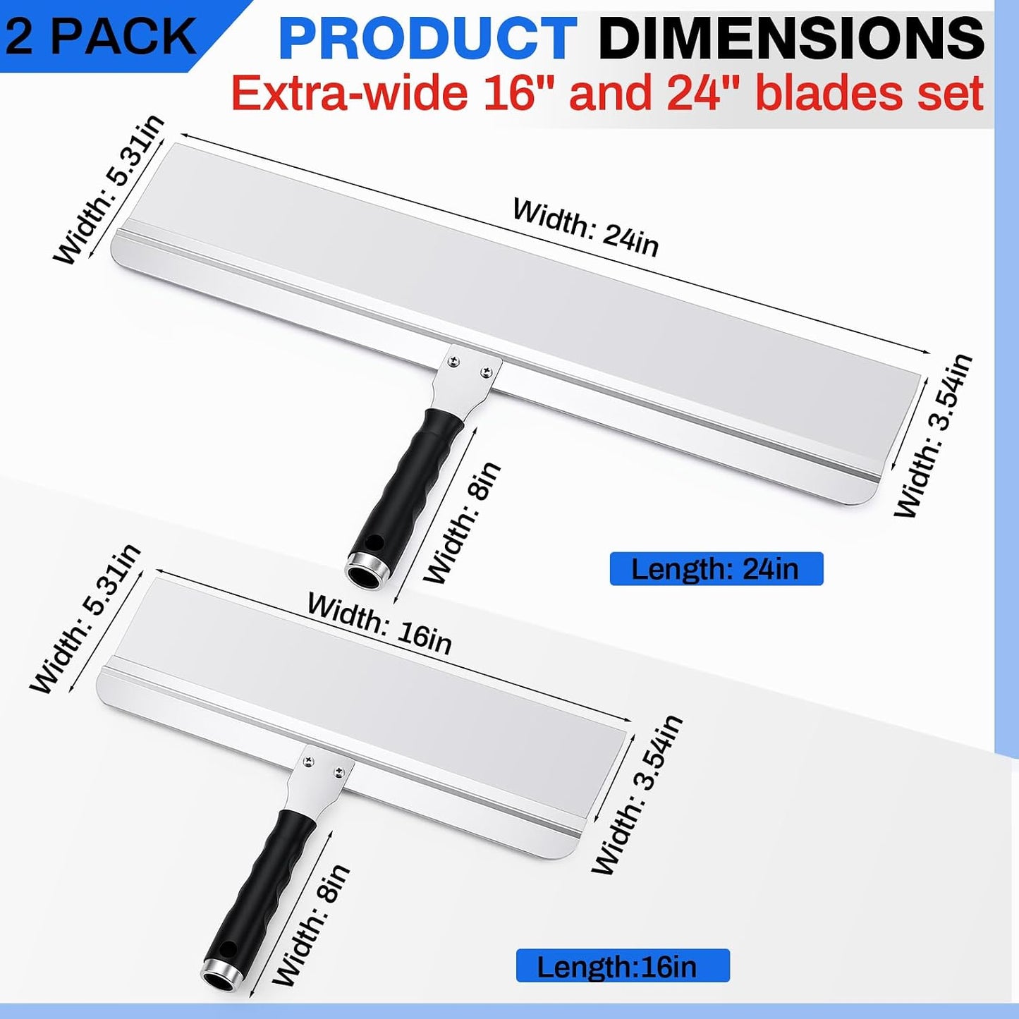 Juego 2 cuchillas yeso 16x24pulg acero inox raspadura