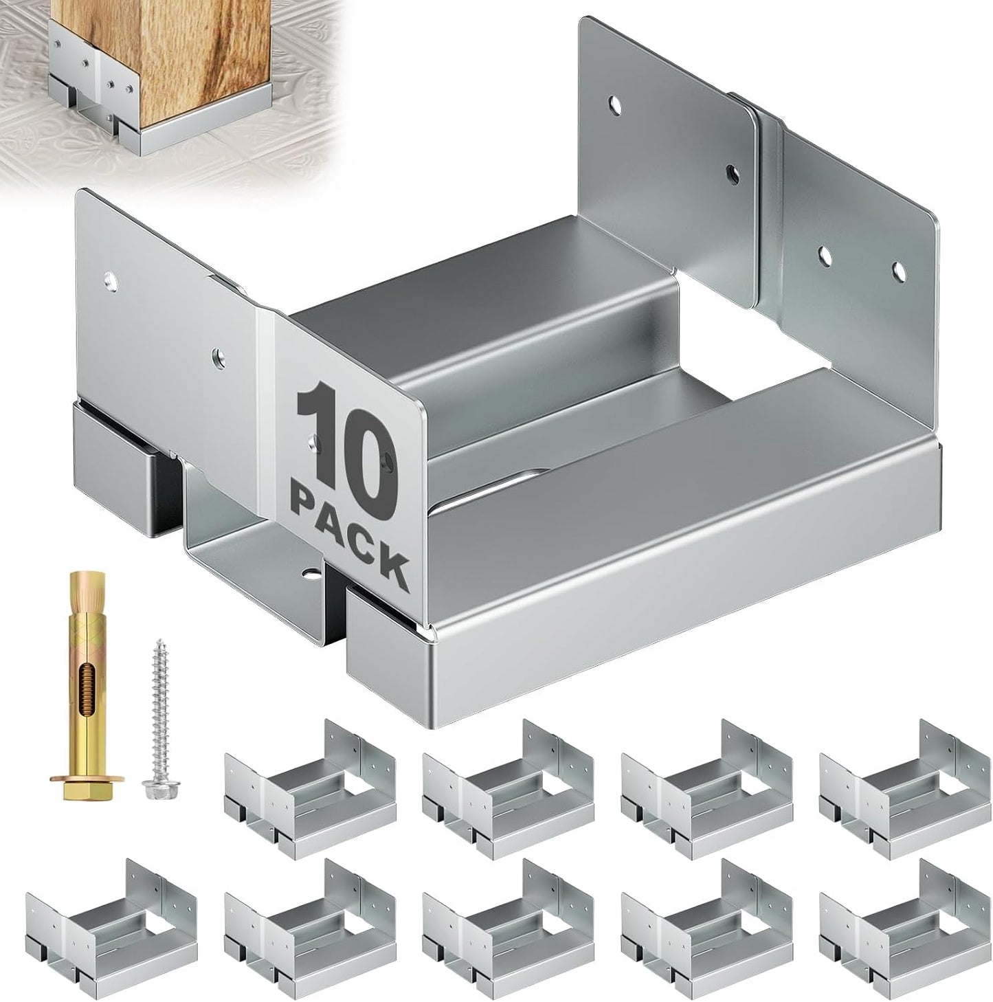 Base poste 6x6 para hormigón set 10 soportes pérgola acero