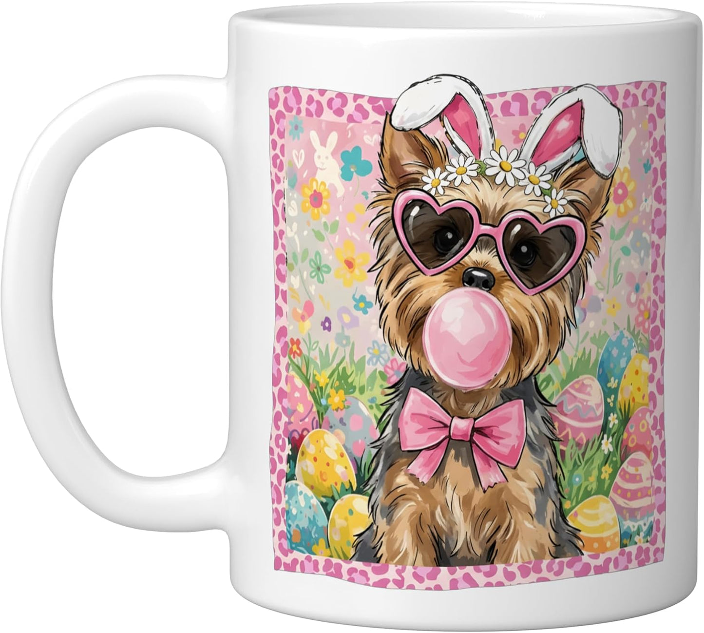 Taza Cerámica Pascua Conejo Blanco Perro Yorkie