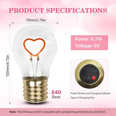 Bombilla E40 LED corazón lámpara Edison para regalo