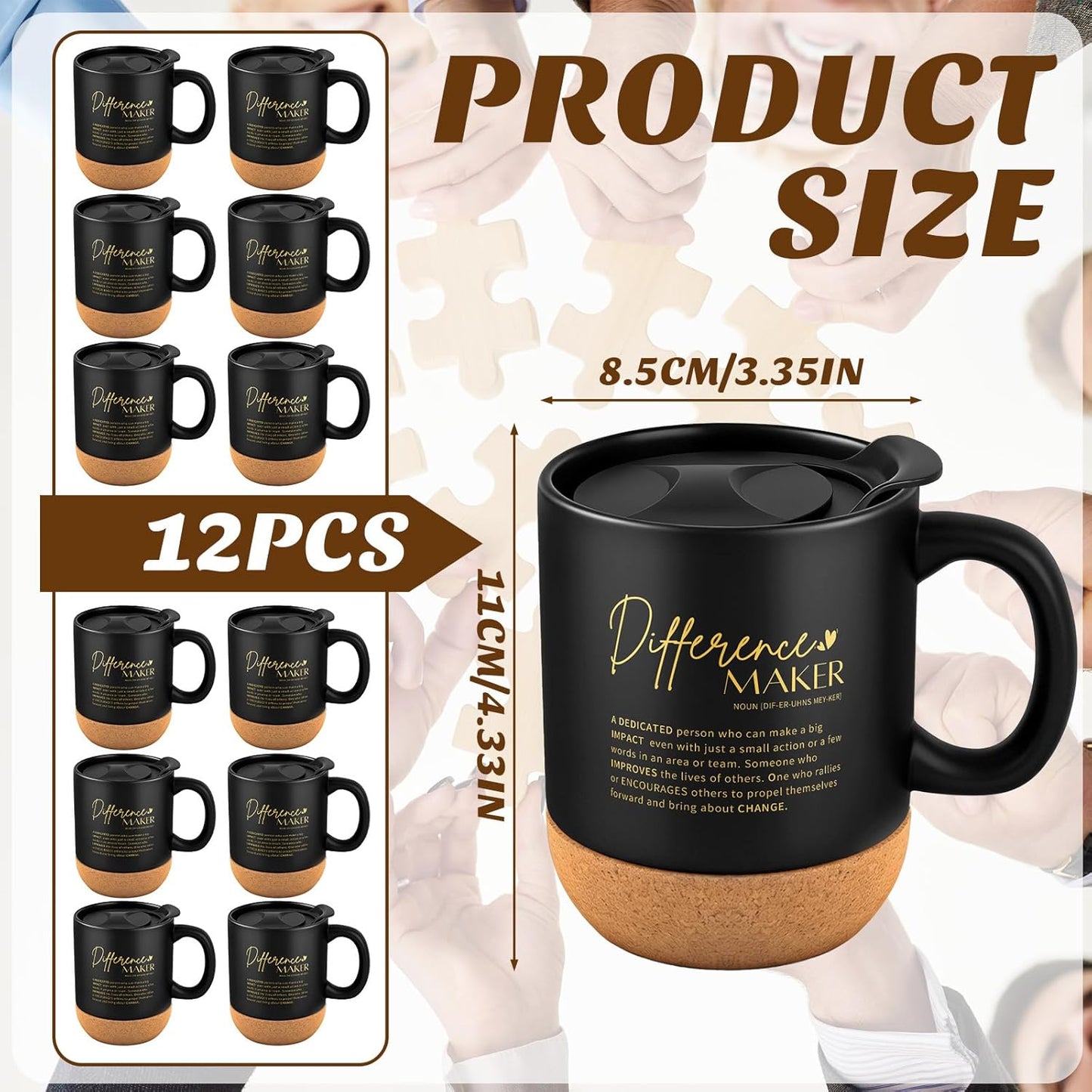 12 Tazas Cerámica 17oz Con Tapa Corcho Para Equipo