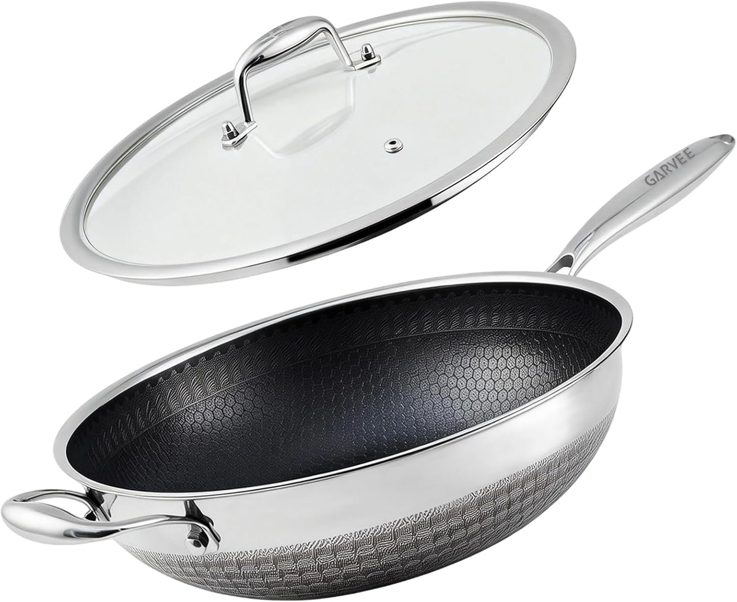Sartén Wok acero inox 13pulg antiadherente con tapa