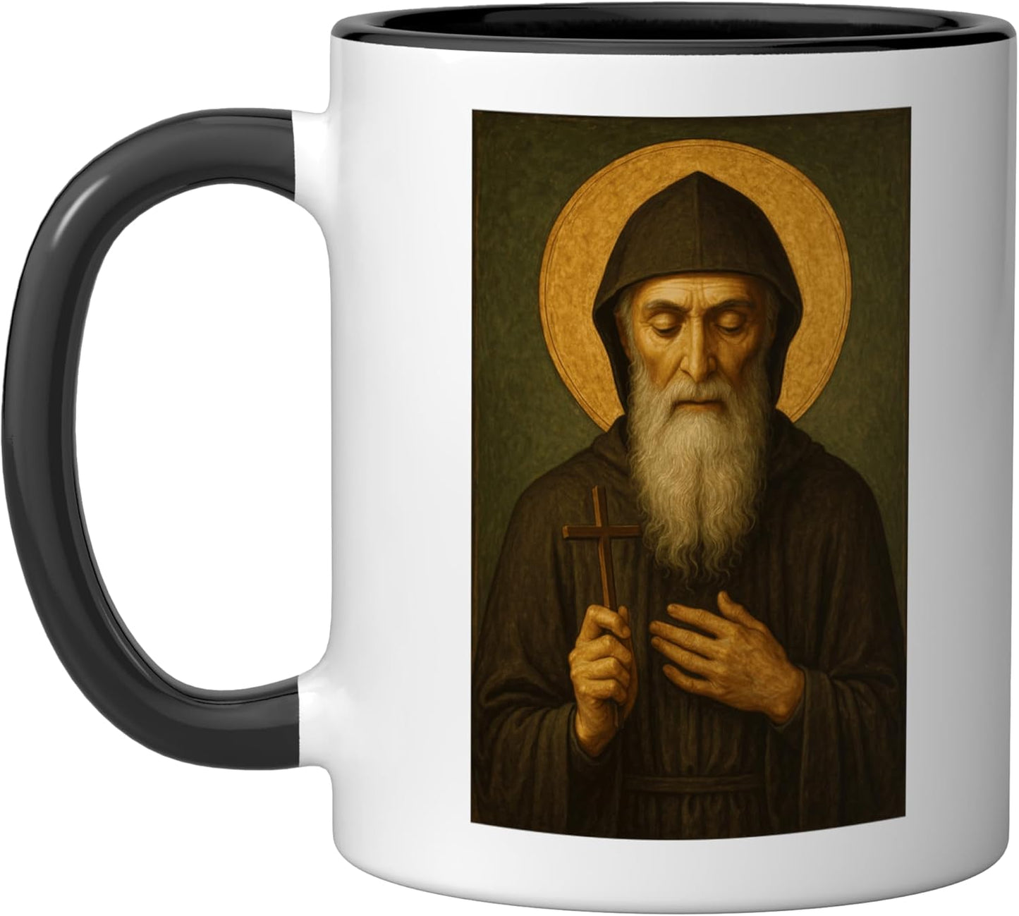Taza cerámica de San Charbel icono católico negro/blanco