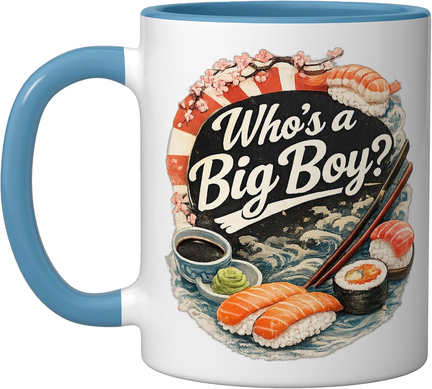 Taza cerámica Big Boy con arte azul/blanco