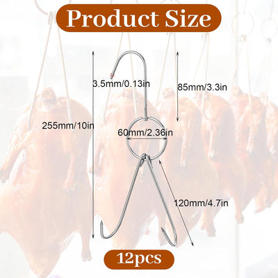 12 Ganchos Carne Acero Inox para Colgar Tocino y Salchichas