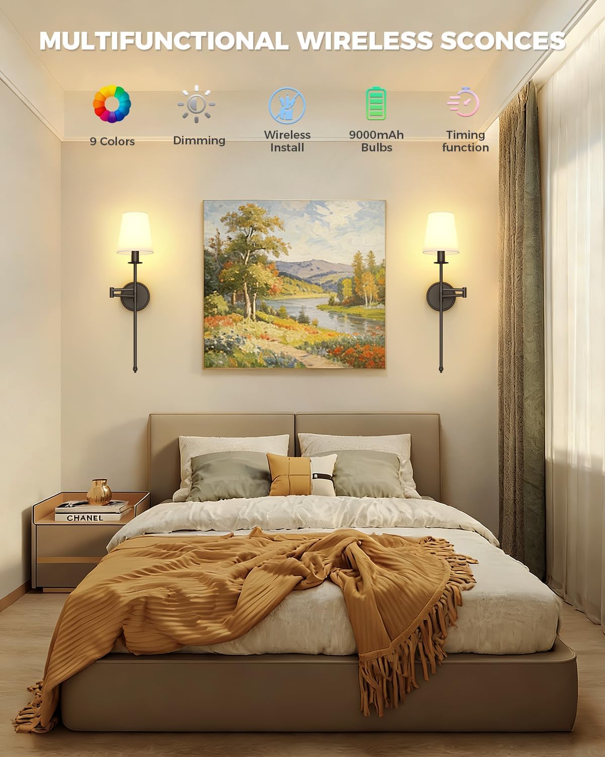 Lámpara pared inalámbrica 24.8pulg RGB con control remoto
