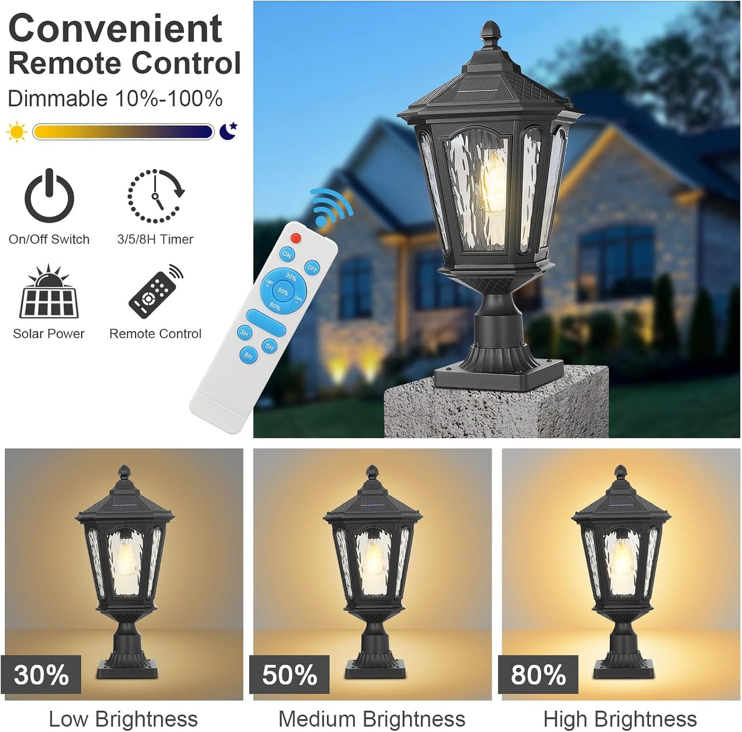 Lámpara solar negra farol exterior impermeable para jardín patio