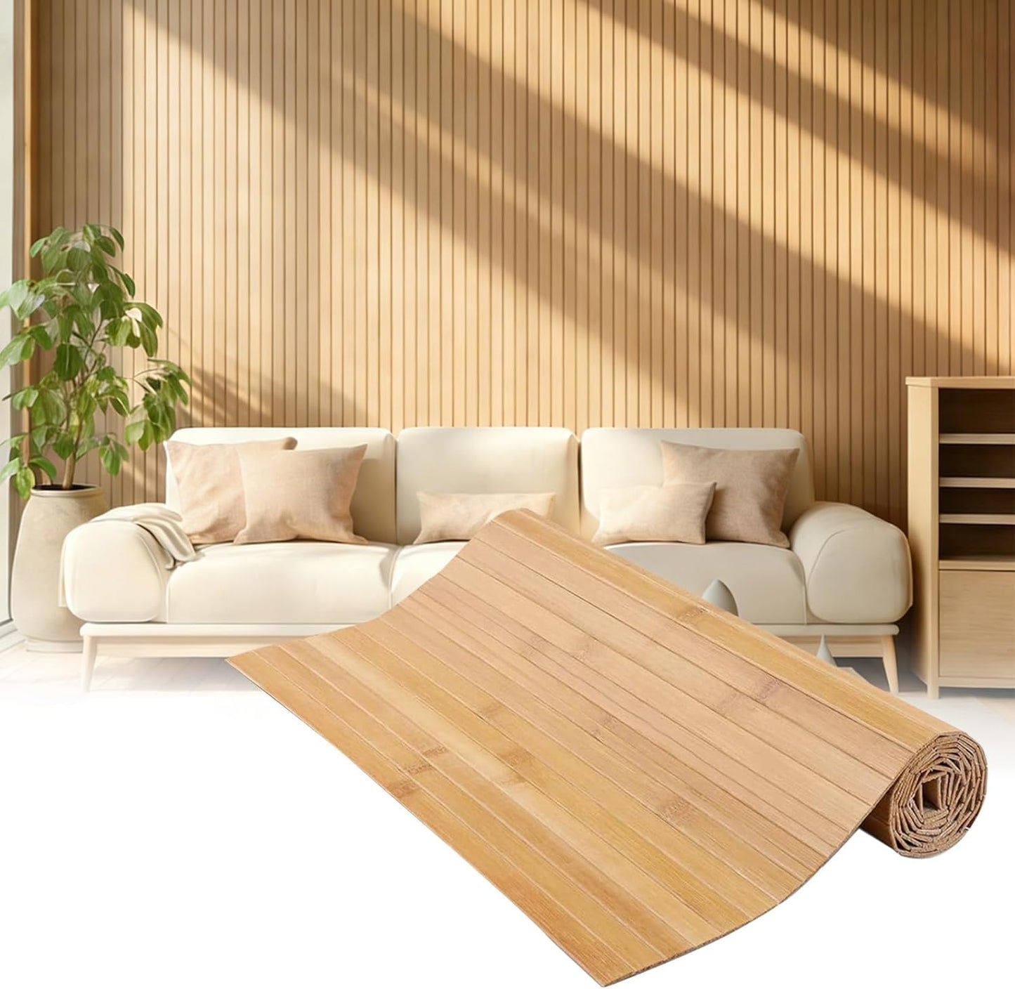 Panel pared bambú natural decoración interiores 7.8x1.3pies