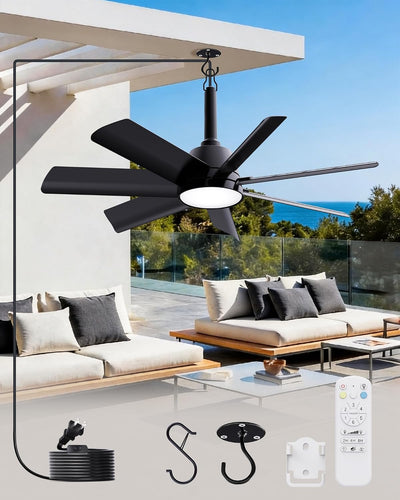 Ventilador techo 28pulg luz LED 6 vel con control remoto negro