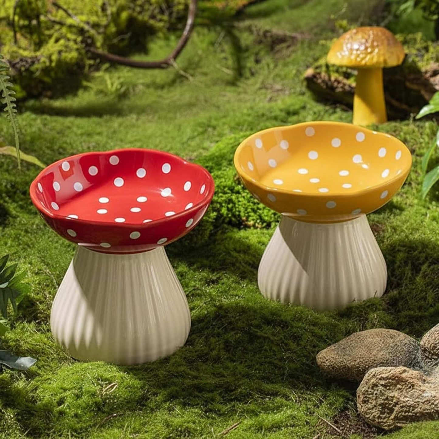 Cuenco hongo gato plato elevado cerámica estilo bosque