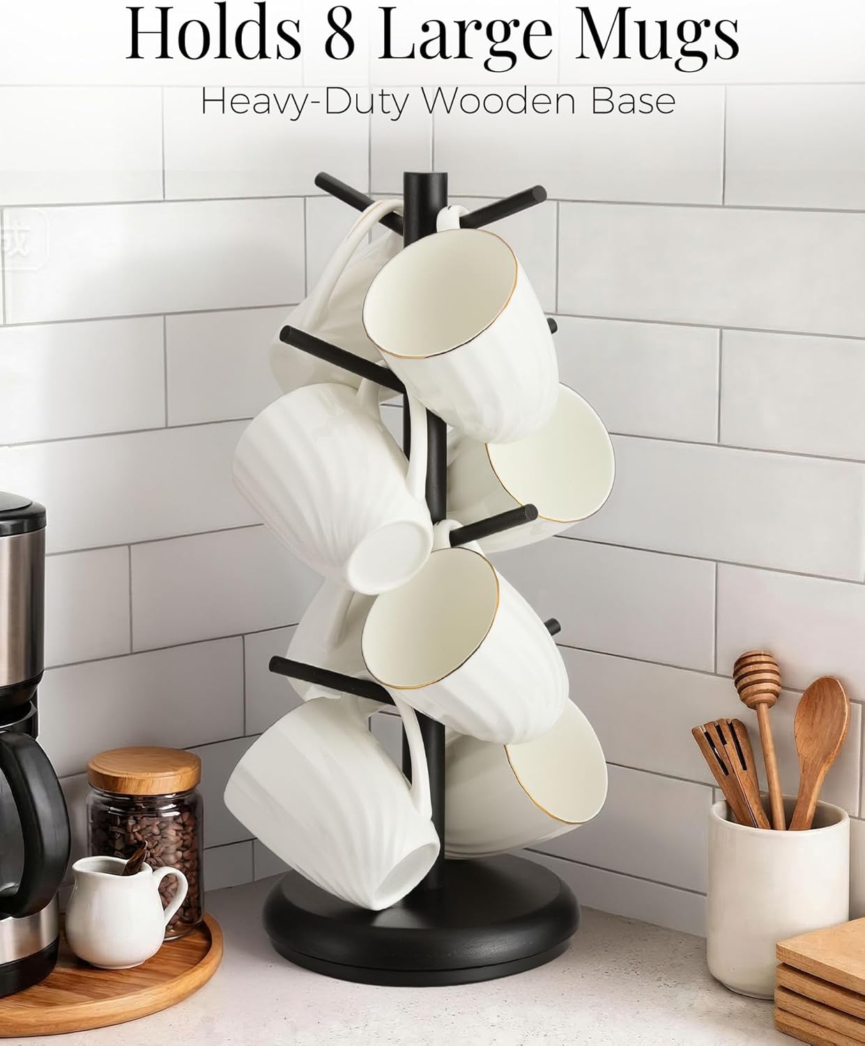 Árbol giratorio de 360° para mostrador con soporte de madera para taza de café