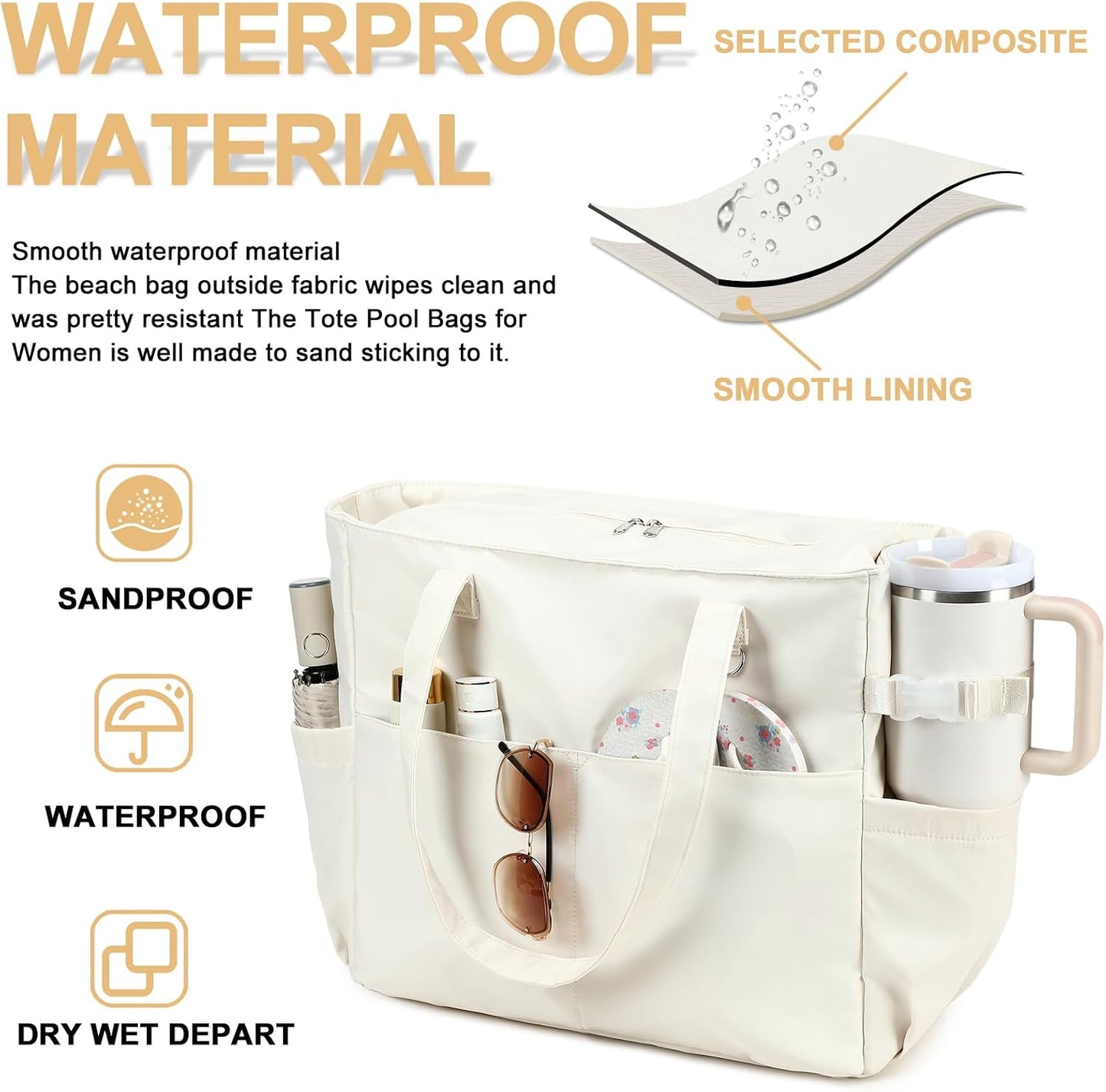 Bolsa playa impermeable mujer extra grande con compartimento húmedo