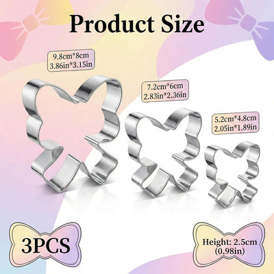 Juego de 3 moldes para galletas de acero inoxidable 3.86" 2.83" 2.05"