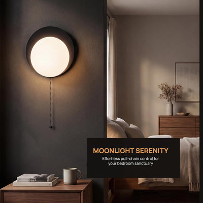 Lámpara pared LED 3 colores diseño redondo negro 7.9pulg