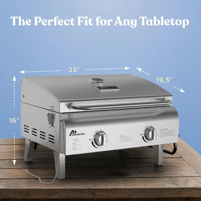 Parrilla gas acero inox 2 quemadores plegable tapa viento