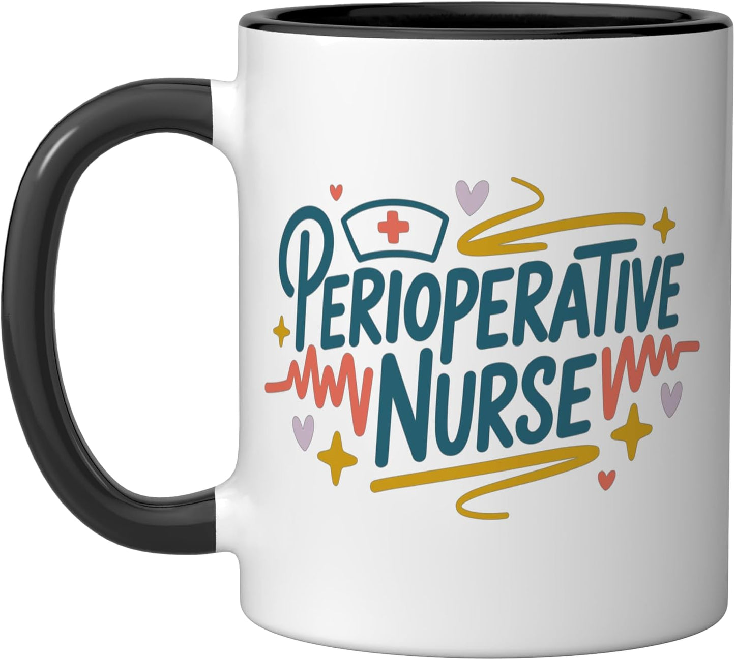 Taza de cerámica para enfermeras perioperatorias negro/blanco