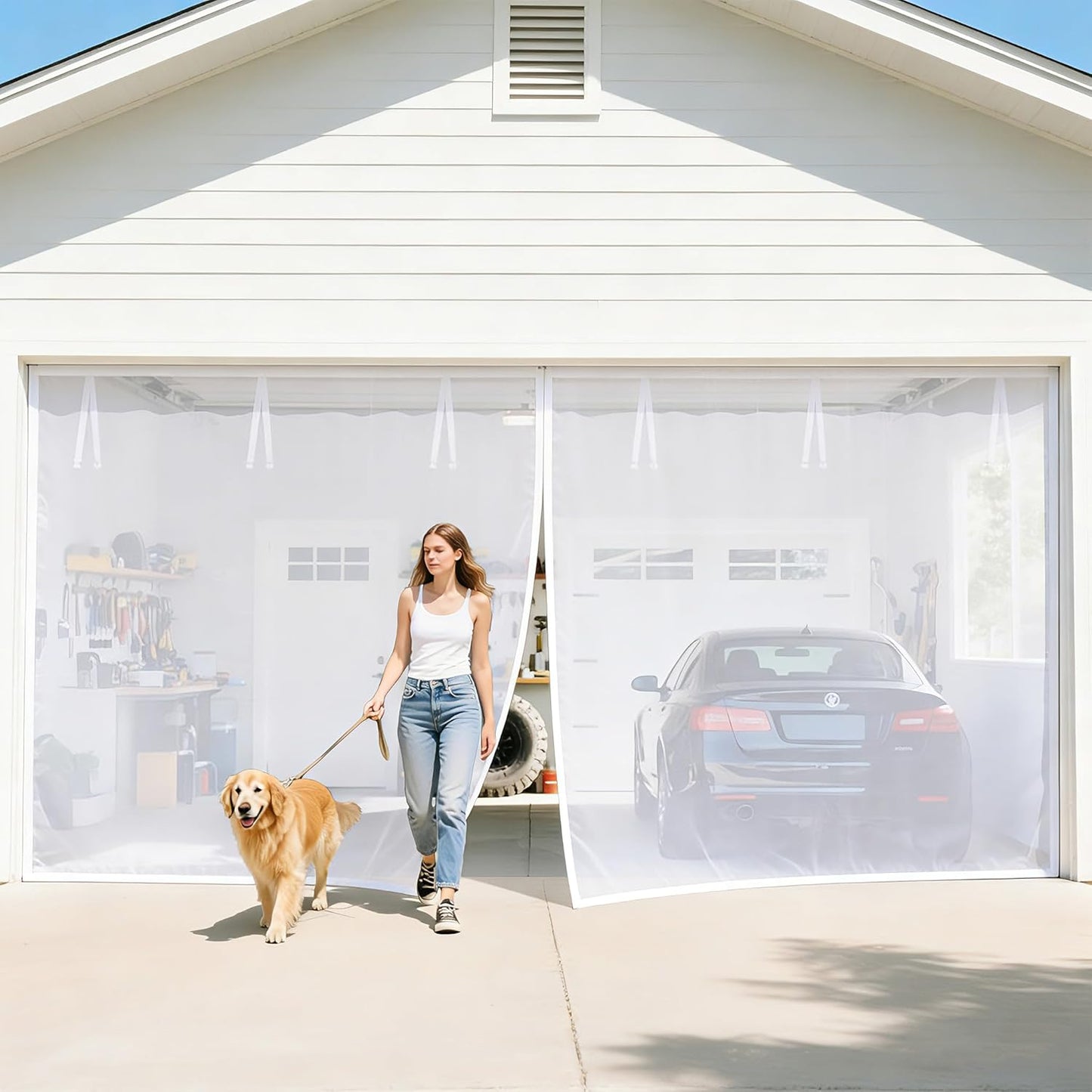 Puerta mosquitera para garaje 2 autos 16x7ft con malla retráctil