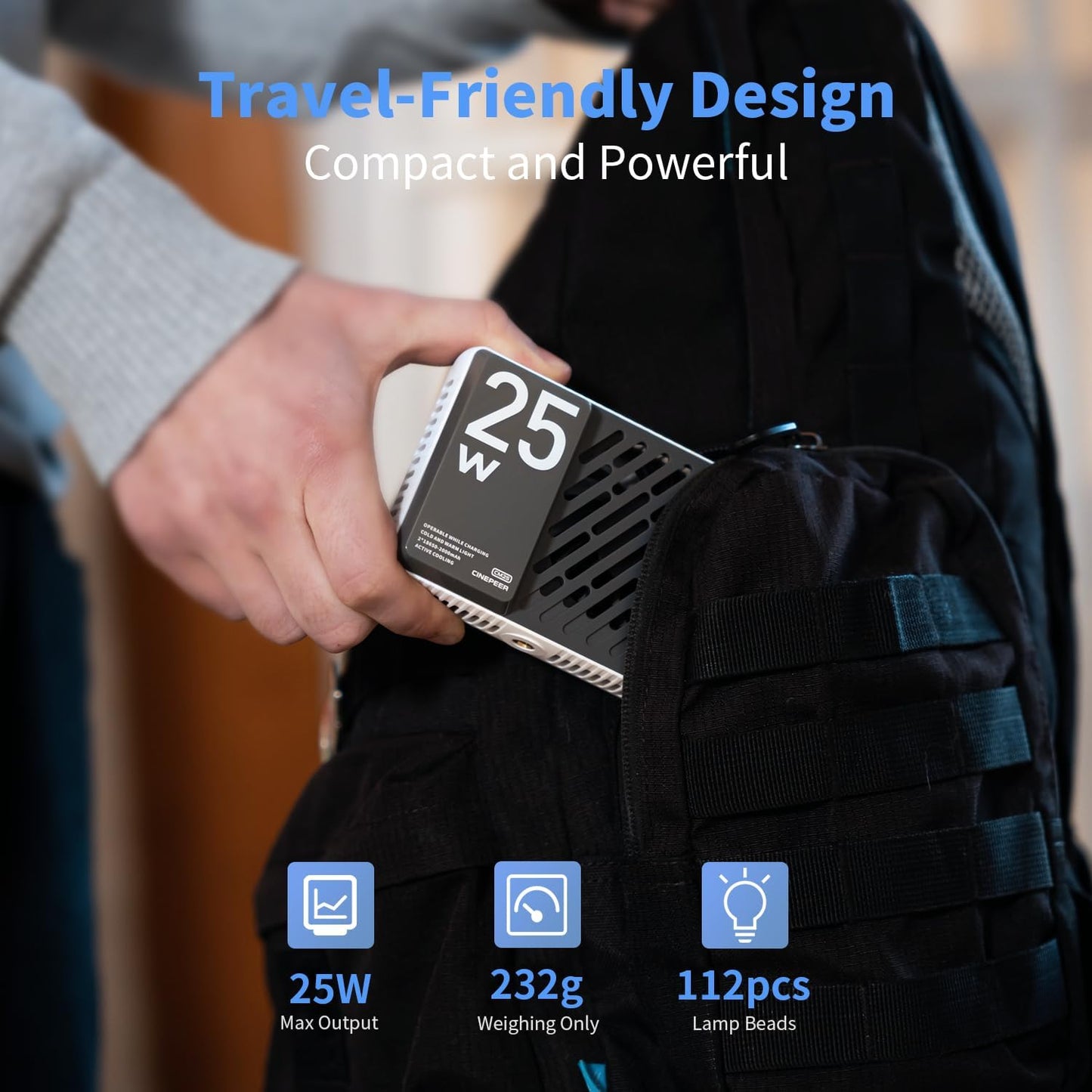 Luz video LED 25W mini portátil 2700K-6200K CRI≥96