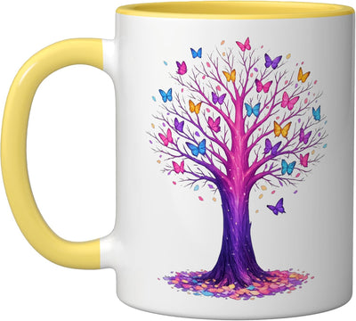 Taza Cerámica Mariposa Monarca Estilo Naturaleza Amarillo Blanco