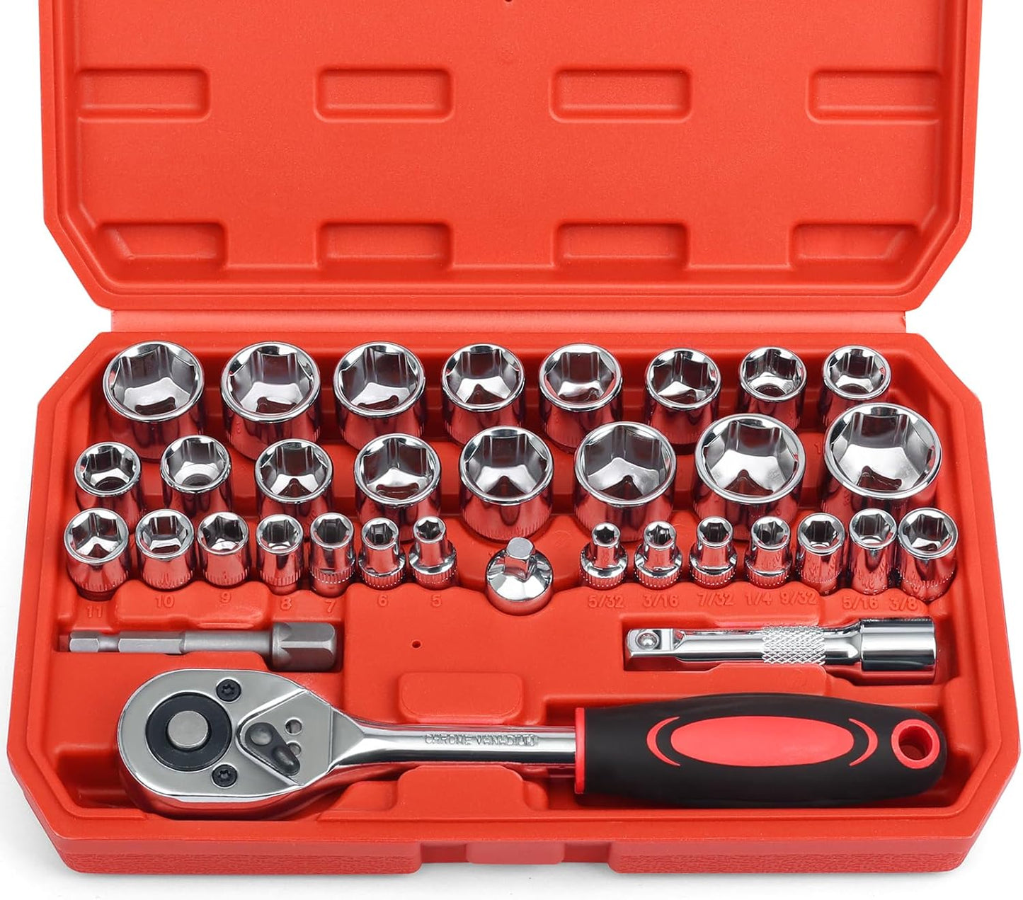 Set 34 Pzas Llaves Trinquete 3/8pulg Cubos Metrico/SAE
