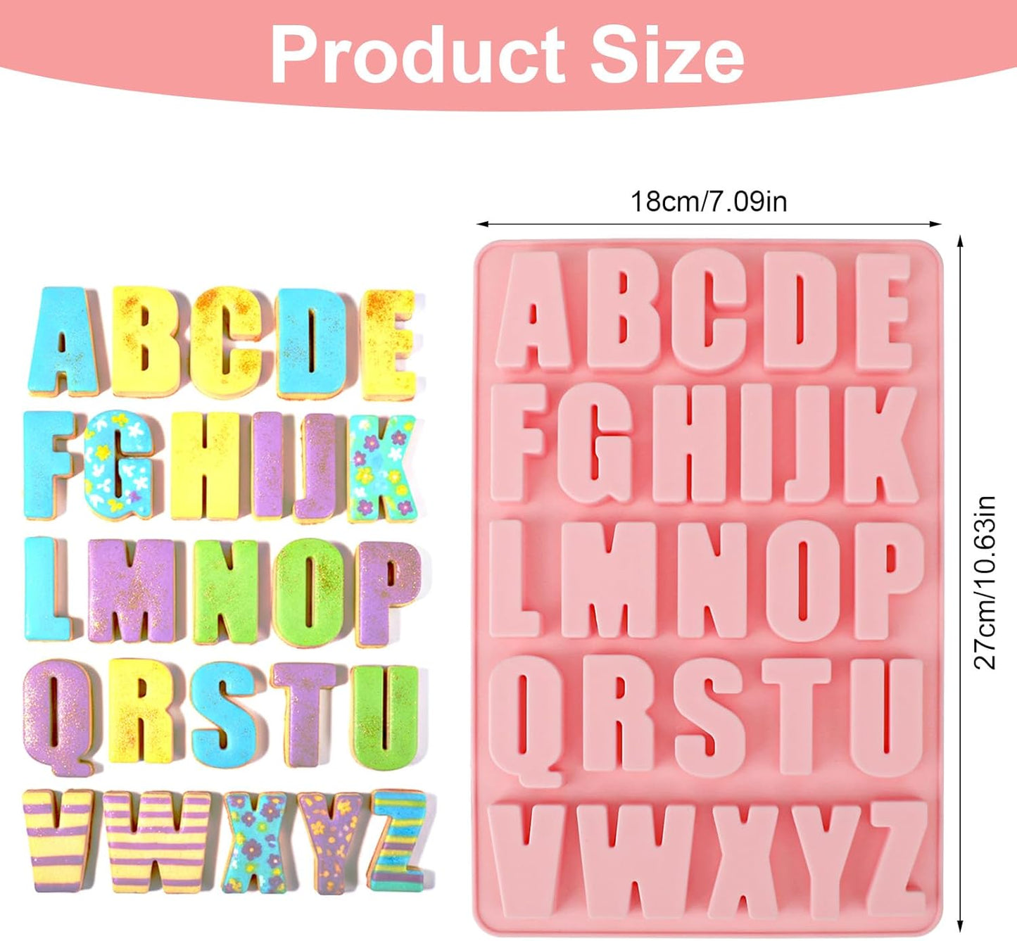 Moldes de letras de silicona rosa para chocolate y dulces A-Z