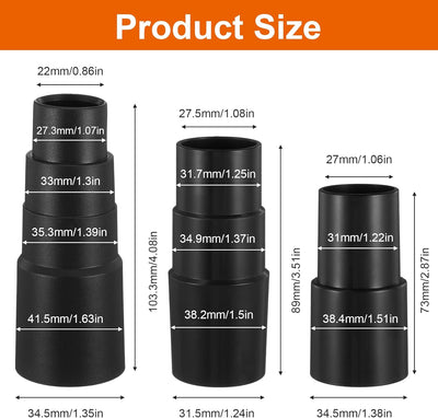 Kit 3 adaptadores manguera vacío 1-1/2" a 1-5/8" para aspiradora