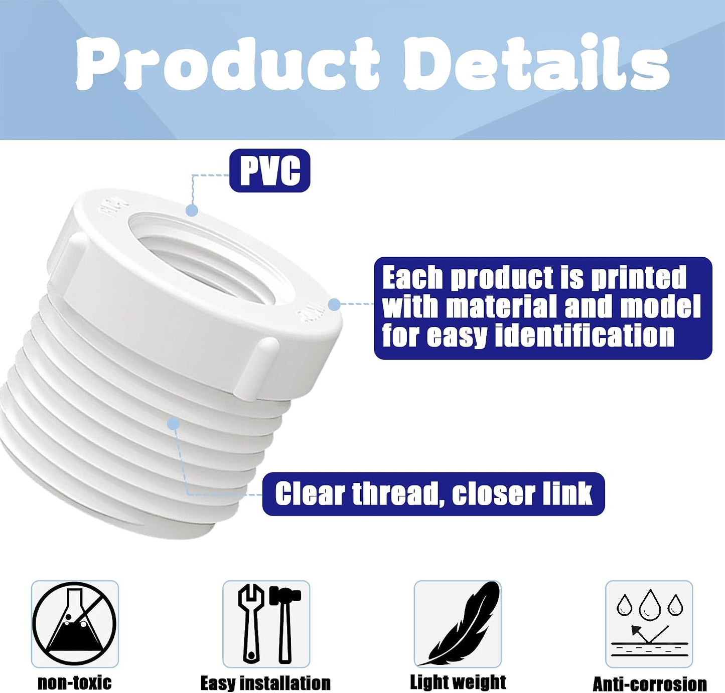 10 Pzas Reductor PVC 3/4 a 1/2 pulg