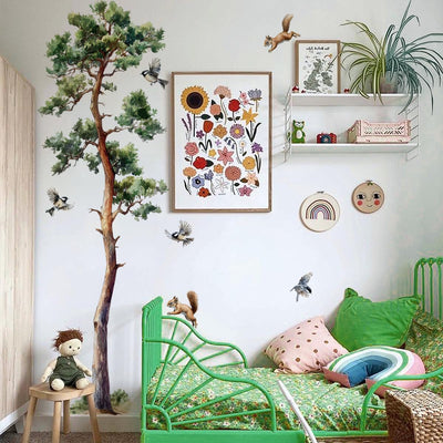 Adhesivos pared pino pájaro ardilla dormitorio niños 43.7x71.7in