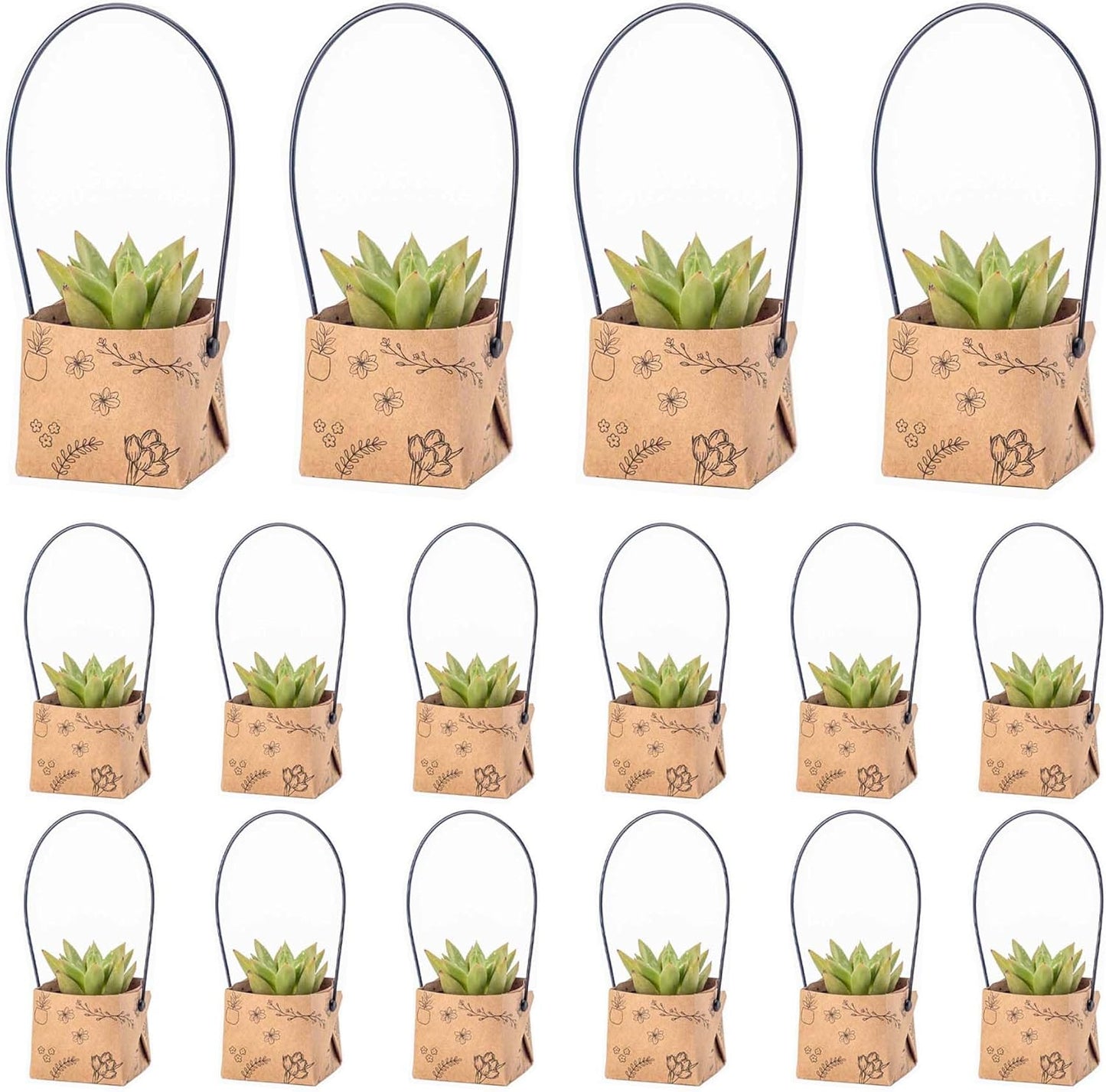 40 Bolsas Suculentas 2pulg Cesta Kraft con Asa para Regalos