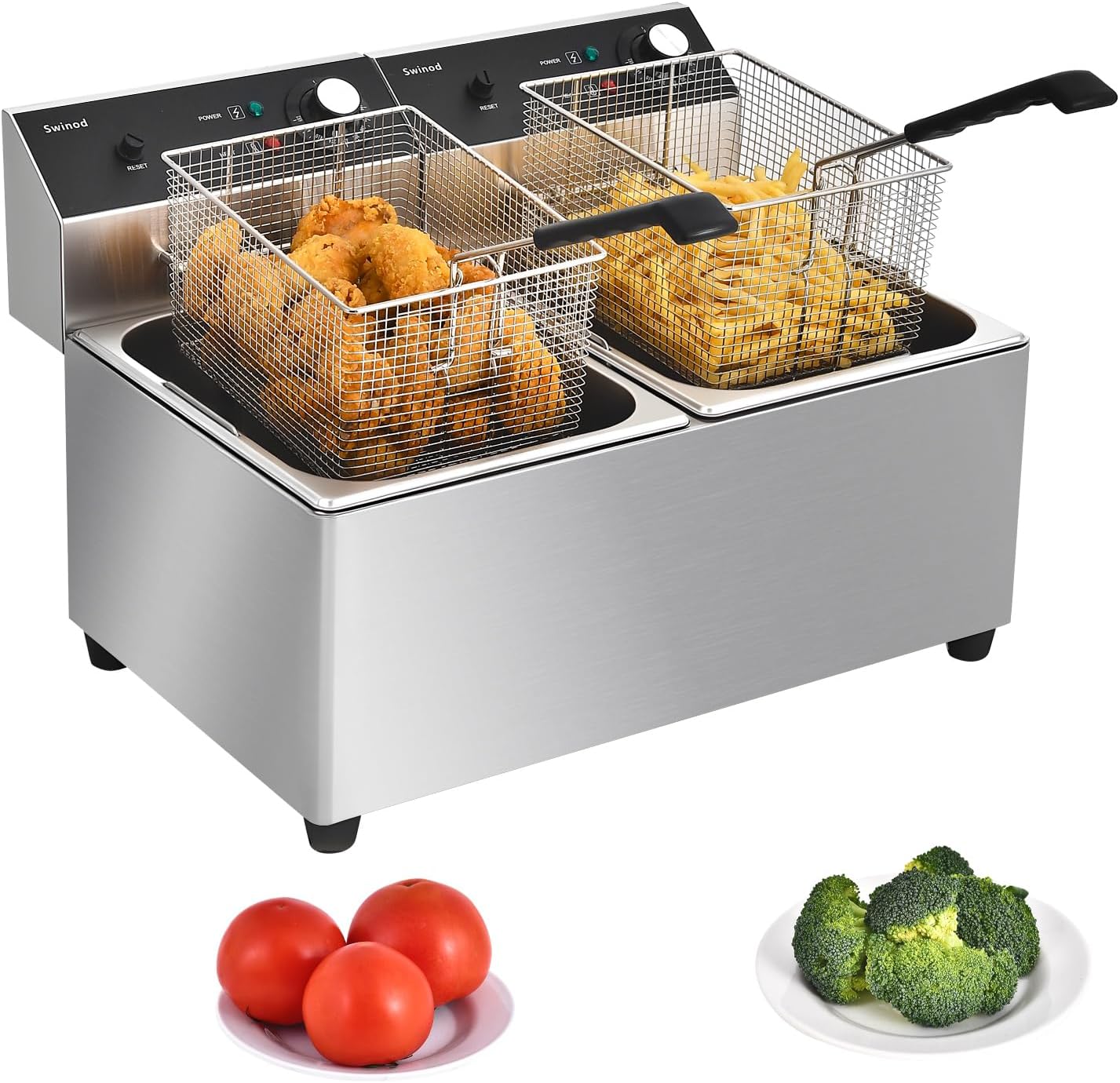 Freidora eléctrica acero inox 28qt doble tanque 3400W