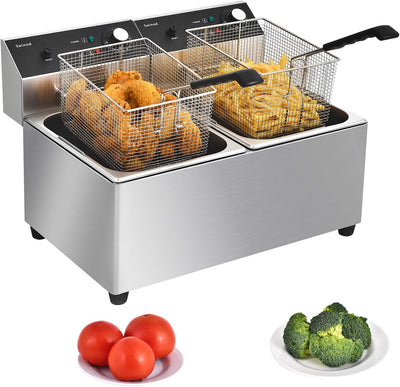 Freidora eléctrica acero inox 28qt doble tanque 3400W