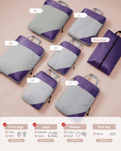 7 Pzas Cubos Viaje Malla Ripstop Organizador Maleta Expandible