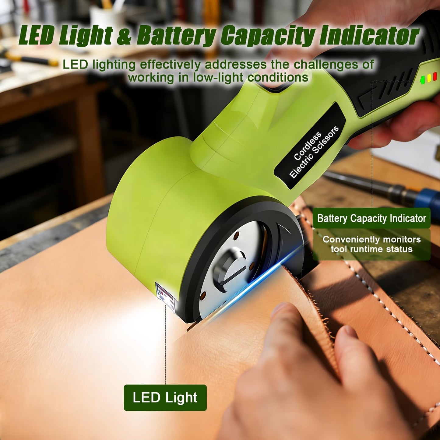 Tijeras eléctricas inalámbricas cortador cartón 4V 2 cuchillas LED