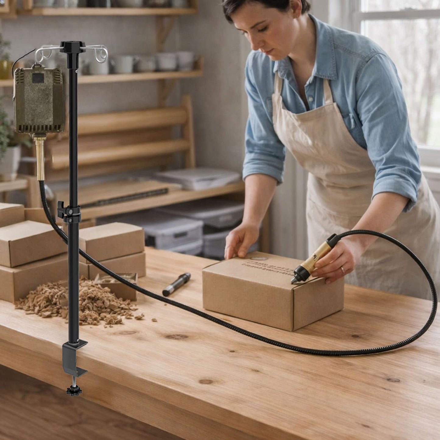 Soporte herramienta rotatoria ajustable con sujeción para mesa